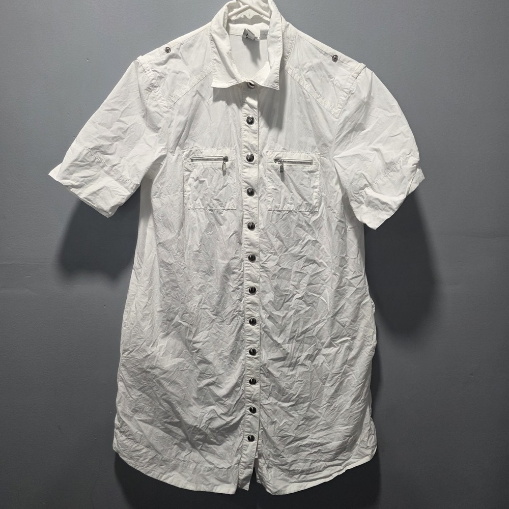Worth Dress Size S White Short Sleeve Snap Front Womens